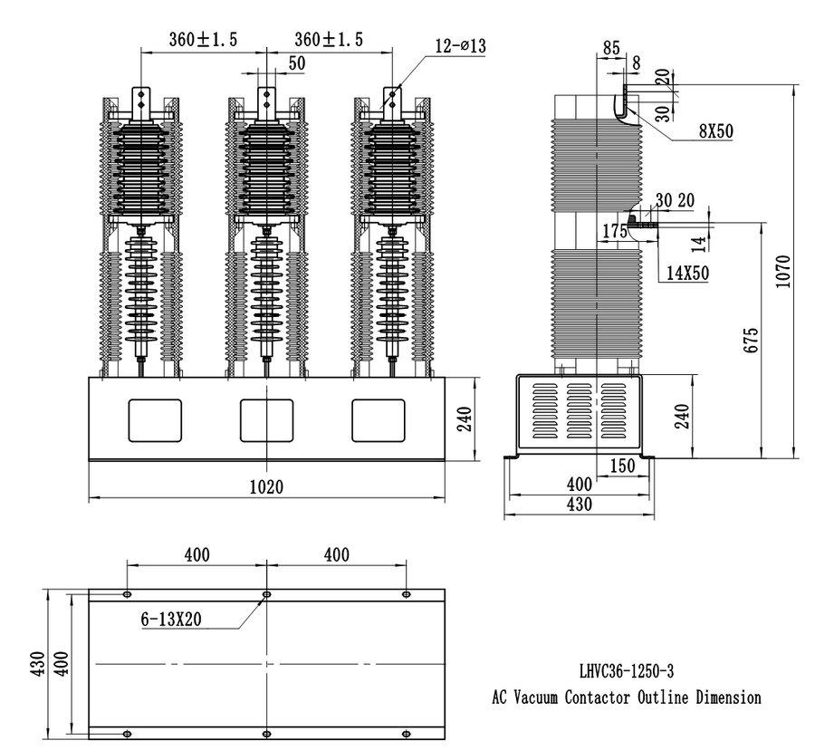 LHVC36-630-3 AC Vacuum Contactor Outline Dimension